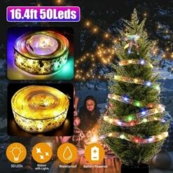 50LED 5M Fairy String Lights Battery Christmas Ribbon Bows Xmas Tree Decor -Christmas Lights Store 279445 2382793 F