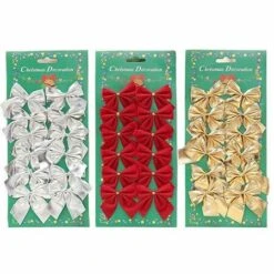 36 Pcs Christmas Bows Ornaments For Christmas Tree Ribbon Glitter Bow Hanging Decorations, Party Home Wreaths Gift Wrapping Red + Gold + Silver