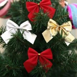 36 Pcs Christmas Bows Ornaments For Christmas Tree Ribbon Glitter Bow Hanging Decorations, Party Home Wreaths Gift Wrapping Red + Gold + Silver -Christmas Lights Store 279467 2383033 F