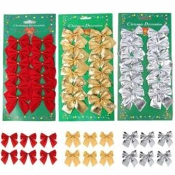 36 Pcs Christmas Bows Ornaments For Christmas Tree Ribbon Glitter Bow Hanging Decorations, Party Home Wreaths Gift Wrapping Red + Gold + Silver -Christmas Lights Store 279467 2383035 F