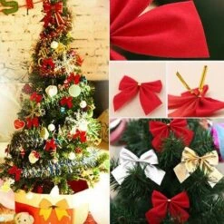 36 Pcs Christmas Bows Ornaments For Christmas Tree Ribbon Glitter Bow Hanging Decorations, Party Home Wreaths Gift Wrapping Red + Gold + Silver -Christmas Lights Store 279467 2383041 F