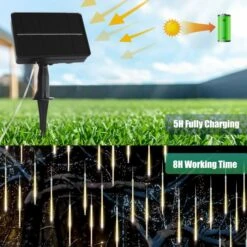 8 Tubes 50cm 288LED Solar Powered Waterproof Snow Falling Lights Meteor Shower Lights Christmas Outdoor Home Patio Wedding Decorations Warm White -Christmas Lights Store 279807 2388651 HD