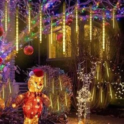 8 Tubes 50cm 288LED Solar Powered Waterproof Snow Falling Lights Meteor Shower Lights Christmas Outdoor Home Patio Wedding Decorations Warm White -Christmas Lights Store 279807 2388657 F