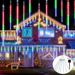 8 Tubes 50cm 288LED Solar Powered Waterproof Snow Falling Lights Meteor Shower Lights Christmas Outdoor Home Patio Wedding Decorations Colorful -Christmas Lights Store 279809 2388665 HD
