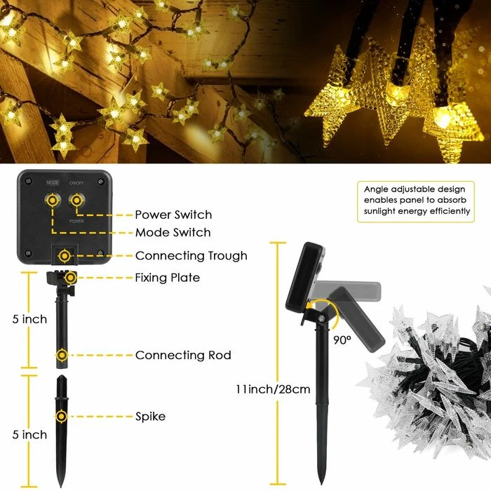 12M 100LED Star String Lights 8 Modes Solar Powered Twinkle Fairy Lights Outdoor, Gardens, Lawn Patio, Landscape, Christmas, Warm White 3 12M 100LED Star String Lights 8 Modes Solar Powered Twinkle Fairy Lights Outdoor, Gardens, Lawn Patio, Landscape, Christmas, Warm White - Image 3