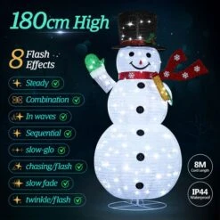 180cm Christmas Light Snowman Decoration 200 LED Strip Home Display Outdoor Xmas Holiday House Ornament Folding 8 Flickering Effects -Christmas Lights Store 279997 2390831 HD