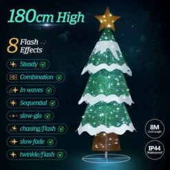 180cm Christmas Tree Decoration LED Strip Light Home Display Xmas Outdoor Holiday Ornaments Folding 3 Tiers 8 Flickering Effects Star Topper -Christmas Lights Store 280001 2390887 HD