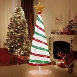 180cm Ribbon Christmas Tree Light Decoration LED Strip Ornaments Xmas Home Outdoor Display Folding Star Topper 8 Flickering Effects -Christmas Lights Store 280003 2390909 HD