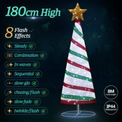 180cm Ribbon Christmas Tree Light Decoration LED Strip Ornaments Xmas Home Outdoor Display Folding Star Topper 8 Flickering Effects -Christmas Lights Store 280003 2390915 HD