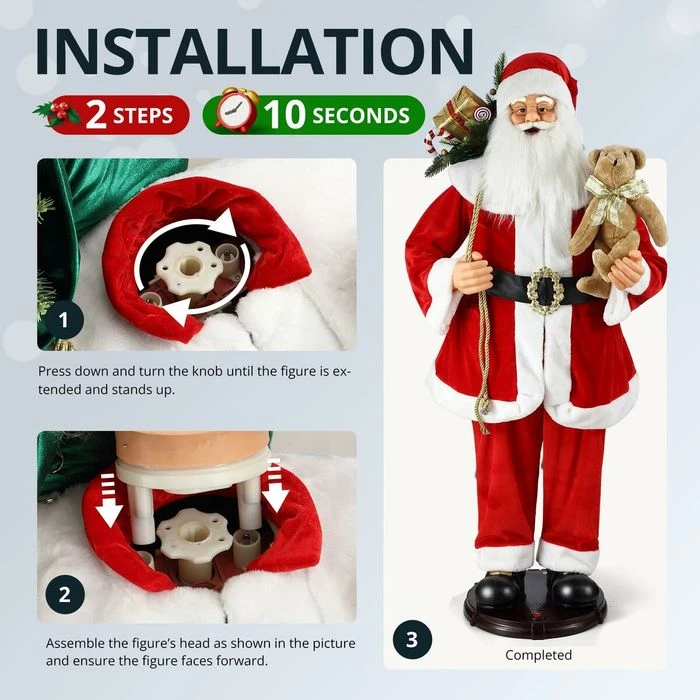 Solight 150cm Animated Singing Dancing Santa Claus Figurine Rocking Christmas Decoration Musical Display Figure Collapsible 5 Solight 150cm Animated Singing Dancing Santa Claus Figurine Rocking Christmas Decoration Musical Display Figure Collapsible - Image 5