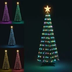 150cm Christmas Tree With Light RGB LED Artificial Xmas Spruce Decor Holiday Ornament Indoor Remote Control 18 Lighting Modes -Christmas Lights Store 280023 2391149 HD