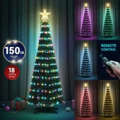 150cm Christmas Tree With Light RGB LED Artificial Xmas Spruce Decor Holiday Ornament Indoor Remote Control 18 Lighting Modes -Christmas Lights Store 280023 2391153 HD