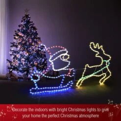Christmas Light Santa Claus Sleigh Reindeer LED Strip Rope Xmas Decor Holiday Ornament Outdoor Indoor 150x75cm XL Size -Christmas Lights Store 280031 2391255 HD