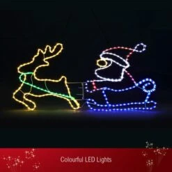 Christmas Light Santa Claus Sleigh Reindeer LED Strip Rope Xmas Decor Holiday Ornament Outdoor Indoor 150x75cm XL Size -Christmas Lights Store 280031 2391259 HD