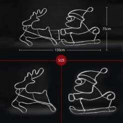 Christmas Light Santa Claus Sleigh Reindeer LED Strip Rope Xmas Decor Holiday Ornament Outdoor Indoor 150x75cm XL Size -Christmas Lights Store 280031 2391263 HD