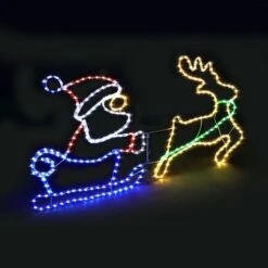 Christmas Light Santa Claus Sleigh Reindeer LED Strip Rope Xmas Decor Holiday Ornament Outdoor Indoor 150x75cm XL Size -Christmas Lights Store 280031 2391269 HD