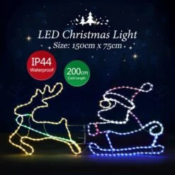 Christmas Light Santa Claus Sleigh Reindeer LED Strip Rope Xmas Decor Holiday Ornament Outdoor Indoor 150x75cm XL Size -Christmas Lights Store 280031 2391273 HD