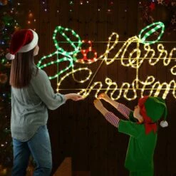 Merry Christmas Light LED Strip Rope Xmas Decor Holiday Ornament Outdoor Indoor Colourful 115x46cm L Size -Christmas Lights Store 280035 2391307 HD