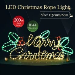 Merry Christmas Light LED Strip Rope Xmas Decor Holiday Ornament Outdoor Indoor Colourful 115x46cm L Size -Christmas Lights Store 280035 2391323 HD