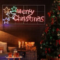 Solight Merry Christmas Light Xmas LED Rope Strip Decoration Holiday Ornament Indoor Outdoor IP65 130x60cm XL Size -Christmas Lights Store 280069 2391715 HD