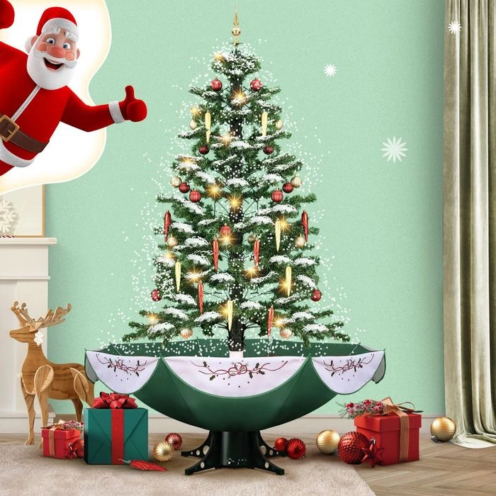 Snowing Christmas Tree Green Artificial Xmas Topper LED String Fairy Lights Decoration Ball Musical Snow Ornament Umbrella Stand 140cm 6 Snowing Christmas Tree Green Artificial Xmas Topper LED String Fairy Lights Decoration Ball Musical Snow Ornament Umbrella Stand 140cm - Image 6
