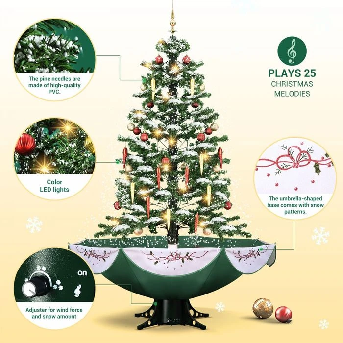 Snowing Christmas Tree Green Artificial Xmas Topper LED String Fairy Lights Decoration Ball Musical Snow Ornament Umbrella Stand 140cm 3 Snowing Christmas Tree Green Artificial Xmas Topper LED String Fairy Lights Decoration Ball Musical Snow Ornament Umbrella Stand 140cm - Image 3