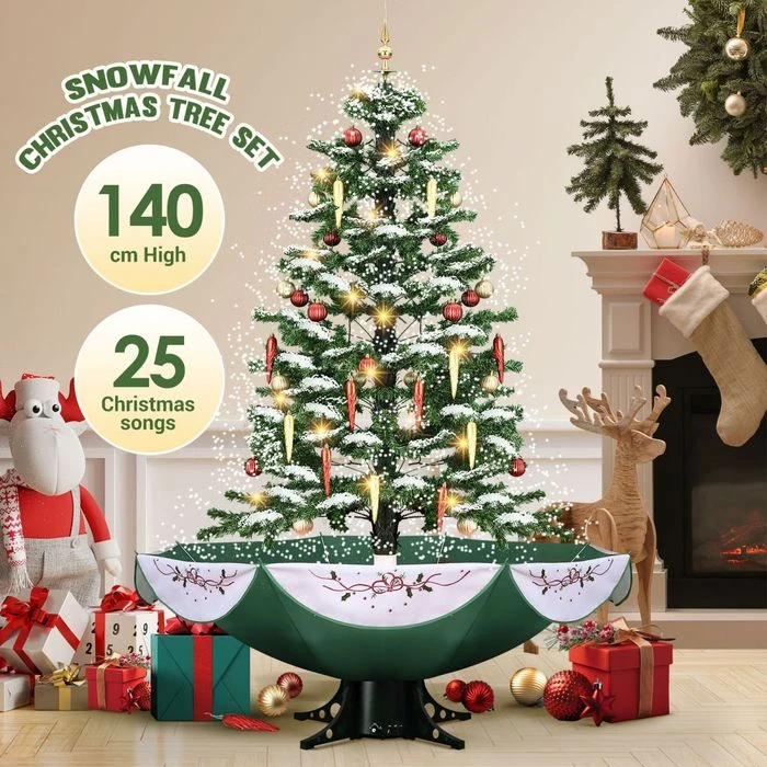 Snowing Christmas Tree Green Artificial Xmas Topper LED String Fairy Lights Decoration Ball Musical Snow Ornament Umbrella Stand 140cm 1 Snowing Christmas Tree Green Artificial Xmas Topper LED String Fairy Lights Decoration Ball Musical Snow Ornament Umbrella Stand 140cm