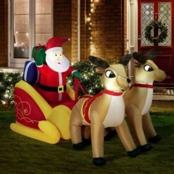 Christmas Santa Claus Sleigh Reindeer Decor Inflatable Decoration Xmas Light Holiday Ornament Blow Up Outdoor Built In LED 220cm -Christmas Lights Store 280303 2395117 HD