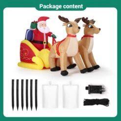 Christmas Santa Claus Sleigh Reindeer Decor Inflatable Decoration Xmas Light Holiday Ornament Blow Up Outdoor Built In LED 220cm -Christmas Lights Store 280303 2395121 HD