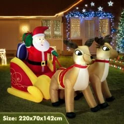 Christmas Santa Claus Sleigh Reindeer Decor Inflatable Decoration Xmas Light Holiday Ornament Blow Up Outdoor Built In LED 220cm -Christmas Lights Store 280303 2395131 HD