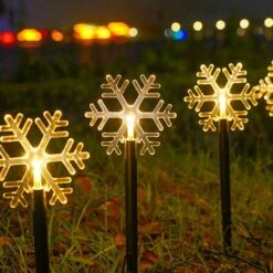 Christmas Pathway Solar Lights Decorative Garden Display LED Light 5 Pieces Warm Lights (Snowflakes) -Christmas Lights Store 280333 2395563 F