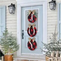 Christmas Decorations,Joy Sign - Buffalo Check Plaid Wreath For Front Door - Rustic Burlap Wooden Holiday Decor For Home Window Wall Farmhouse Indoor Outdoor
