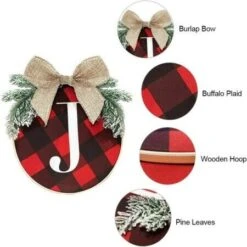 Christmas Decorations,Joy Sign - Buffalo Check Plaid Wreath For Front Door - Rustic Burlap Wooden Holiday Decor For Home Window Wall Farmhouse Indoor Outdoor -Christmas Lights Store 280449 2396617 F