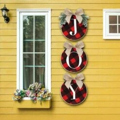 Christmas Decorations,Joy Sign - Buffalo Check Plaid Wreath For Front Door - Rustic Burlap Wooden Holiday Decor For Home Window Wall Farmhouse Indoor Outdoor -Christmas Lights Store 280449 2396621 F