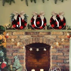 Christmas Decorations,Joy Sign - Buffalo Check Plaid Wreath For Front Door - Rustic Burlap Wooden Holiday Decor For Home Window Wall Farmhouse Indoor Outdoor -Christmas Lights Store 280449 2396623 HD