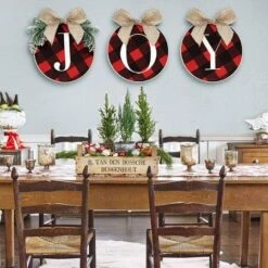 Christmas Decorations,Joy Sign - Buffalo Check Plaid Wreath For Front Door - Rustic Burlap Wooden Holiday Decor For Home Window Wall Farmhouse Indoor Outdoor -Christmas Lights Store 280449 2396625 F