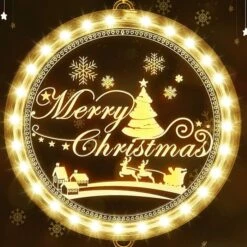 Christmas Decorative Window Light,LED 3D Hanging Lights Xmas Decor Windows Christmas Tree Decor Battery Operated String Light For Wall Windows Pathway Patio Bedroom Decor,Warm White(Merry Christmas)