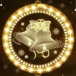 Christmas Decorative Window Light,LED 3D Hanging Lights Xmas Decor Windows Christmas Tree Decor Battery Operated String Light For Wall Windows Pathway Patio Bedroom Decor,Warm White(Bell)