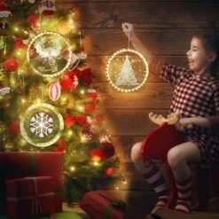 Christmas Decorative Window Light,LED 3D Hanging Lights Xmas Decor Windows Christmas Tree Decor Battery Operated String Light For Wall Windows Pathway Patio Bedroom Decor,Warm White(Bell) -Christmas Lights Store 280527 2397055 HD