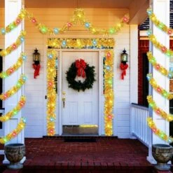 5M Christmas Tinsel Garland Metallic With 50 LED Lights Hanging Foil Tinsel Garland For Christmas Tree Wedding Party Supplies Col.Red -Christmas Lights Store 281951 2409295 HD