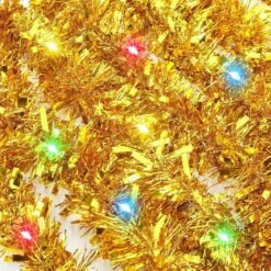 5M Christmas Tinsel Garland Metallic With 50 LED Lights Hanging Foil Tinsel Garland For Christmas Tree Wedding Party Supplies Col.Red -Christmas Lights Store 281951 2409299 HD