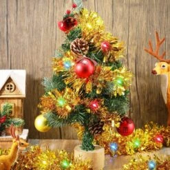 5M Christmas Tinsel Garland Metallic With 50 LED Lights Hanging Foil Tinsel Garland For Christmas Tree Wedding Party Supplies Col.Red -Christmas Lights Store 281951 2409303 HD