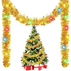 5M Christmas Tinsel Garland Metallic With 50 LED Lights Hanging Foil Tinsel Garland For Christmas Tree Wedding Party Supplies Col.Red -Christmas Lights Store 281951 2409305 HD