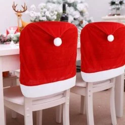 2pc Red Hat Dining Chair Slipcovers,Christmas Chair Back Covers Kitchen Chair Covers For Christmas Holiday Festival Decoration