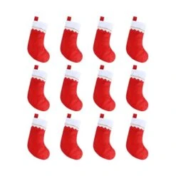 12pcs Red Felt Christmas Stockings 15" Party Favors Stockings For Xmas Decoration