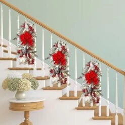 The Cordless Prelit Stairway Swag Trim,Christmas Swag Wreaths For Front Door Holiday Wall Window Hanging Ornaments For Indoor Outdoor Home Xmas Decor (Red,1Pcs) -Christmas Lights Store 281983 2409605 HD