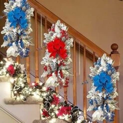 The Cordless Prelit Stairway Swag Trim,Christmas Swag Wreaths For Front Door Holiday Wall Window Hanging Ornaments For Indoor Outdoor Home Xmas Decor (Red,1Pcs) -Christmas Lights Store 281983 2409607 F
