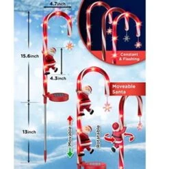 Solar Christmas Decorations Candy Cane Lights Outdoor Decor Stake With Modes 8 LED Lights For Garden Patio Yard Lawn 2 Packs -Christmas Lights Store 281995 2409711 F