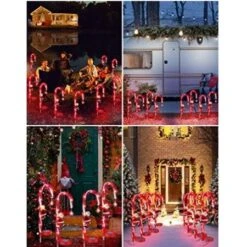 Solar Christmas Decorations Candy Cane Lights Outdoor Decor Stake With Modes 8 LED Lights For Garden Patio Yard Lawn 2 Packs -Christmas Lights Store 281995 2409713 F