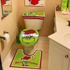 Christmas Bathroom Sets - Grinchs Decor Toilet Seat Cover And Rug Set Of 4 For Indoor Home -Christmas Lights Store 282121 2411405 HD